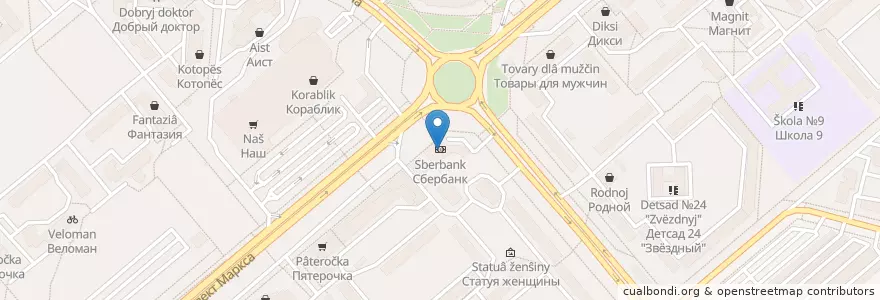 Mapa de ubicacion de Сбербанк en 俄罗斯/俄羅斯, Центральный Федеральный Округ, 卡卢加州, Городской Округ Обнинск.