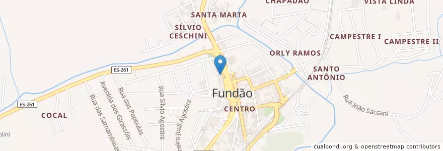 Mapa de ubicacion de Fast Pizza en Brazilië, Regio Zuidoost, Espírito Santo, Microrregião Linhares, Região Geográfica Intermediária De Vitória, Região Metropolitana Da Grande Vitória, Fundão.