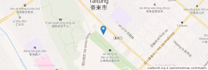 Mapa de ubicacion de 鐵花村音樂聚落 en 台湾, 台湾省, 台東県, 台東市.