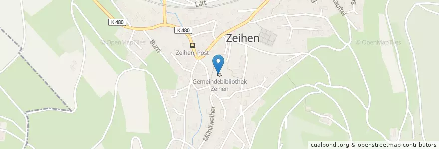 Mapa de ubicacion de Gemeindebibliothek Zeihen en Suiza, Aargau, Bezirk Laufenburg, Zeihen.