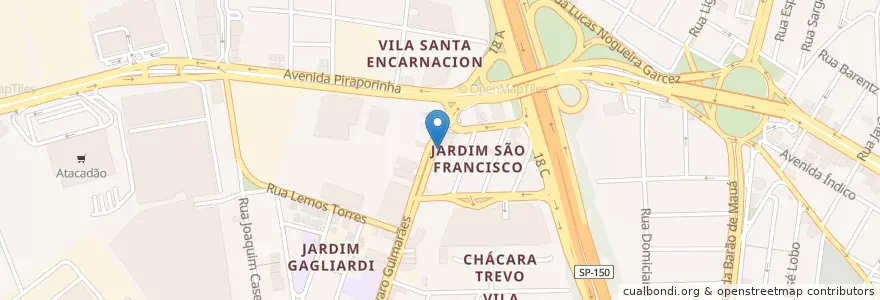 Mapa de ubicacion de Pizzaria Bons Amigos en 브라질, 남동지방, 상파울루, Região Geográfica Intermediária De São Paulo, Região Metropolitana De São Paulo, Região Imediata De São Paulo, São Bernardo Do Campo.