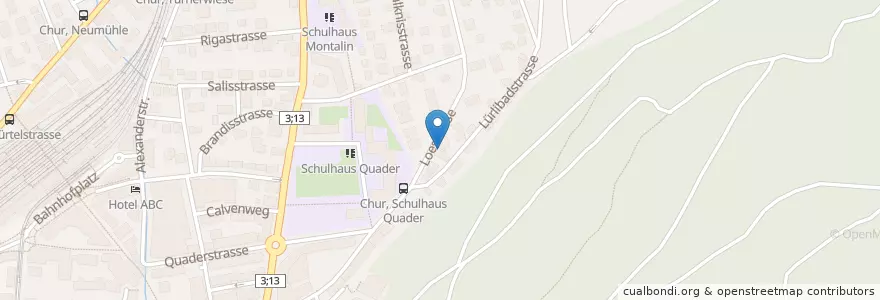 Mapa de ubicacion de Denkmalpflege Graubünden Bibliothek en Switzerland, Graubünden/Grigioni/Grischun, Plessur, Chur.