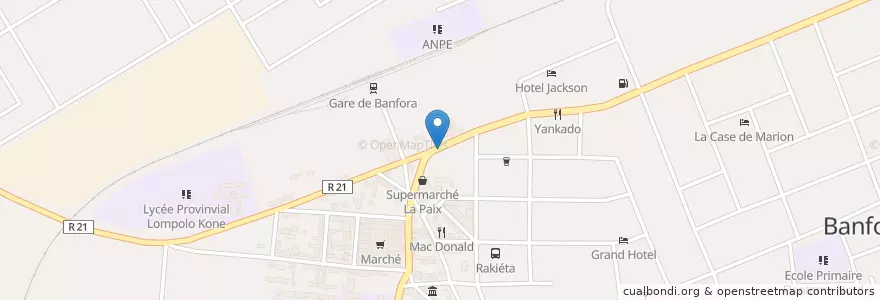 Mapa de ubicacion de Société Générale Des Banques du Burkina en Burquina Faso, Cascades, Comoé, Banfora.