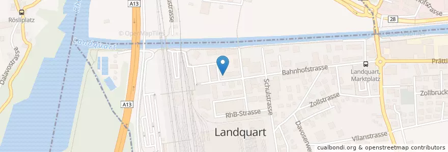 Mapa de ubicacion de Bibliothek Landquart und Umgebung en سويسرا, غروبندن, Landquart, Landquart.