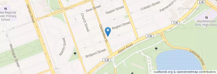 Mapa de ubicacion de Cricket Club Hotel en Australia, Victoria, City Of Port Phillip.