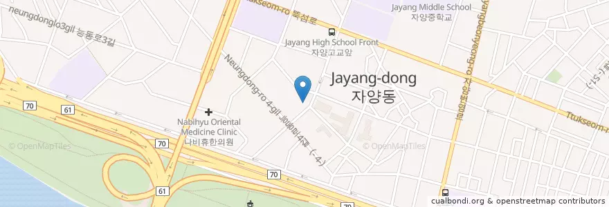 Mapa de ubicacion de 케리홈치킨 (Carry home chicken) en 대한민국, 서울, 광진구, 자양3동.