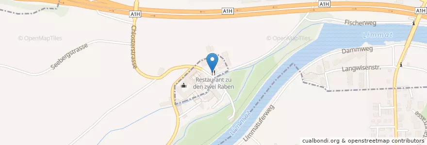 Mapa de ubicacion de Restaurant zu den zwei Raben en Switzerland, Zurich, Aargau, Bezirk Baden, Bezirk Dietikon, Würenlos, Unterengstringen.