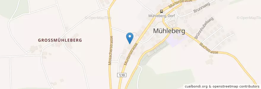 Mapa de ubicacion de Poststelle 3203 Mühleberg en Schweiz, Bern, Verwaltungsregion Bern-Mittelland, Verwaltungskreis Bern-Mittelland, Mühleberg.