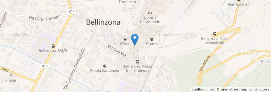 Mapa de ubicacion de Ristorante Corona en Schweiz/Suisse/Svizzera/Svizra, Ticino, Distretto Di Bellinzona, Circolo Di Bellinzona, Bellinzona.