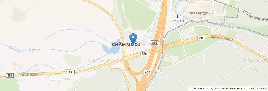 Mapa de ubicacion de Gasthaus Kämmoos en 瑞士, 蘇黎世, Bezirk Hinwil, Bubikon.