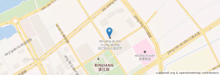 Mapa de ubicacion de 滨江区出入境大厅 en چین, چجیانگ, هانگژو, 滨江区, 西兴街道.