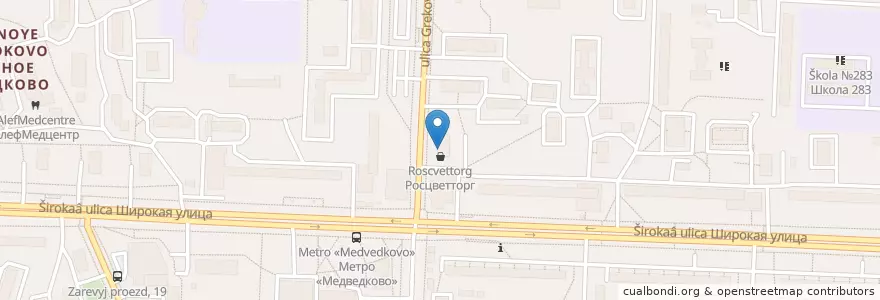 Mapa de ubicacion de Горздрав en Russie, District Fédéral Central, Moscou, Северо-Восточный Административный Округ, Район Северное Медведково.