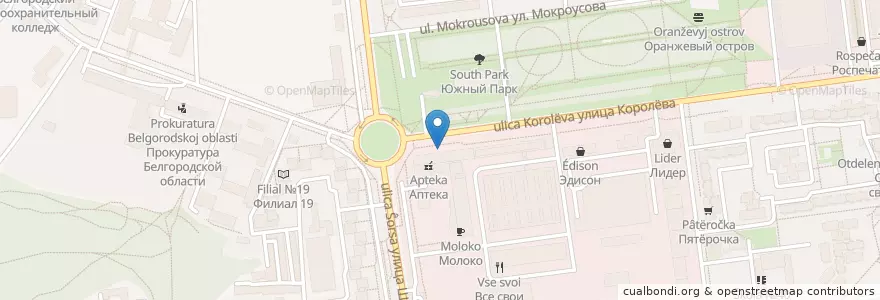 Mapa de ubicacion de Оранжевый остров en Rusia, Distrito Federal Central, Óblast De Bélgorod, Белгородский Район, Городской Округ Белгород.