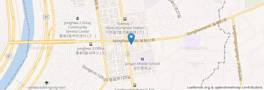 Mapa de ubicacion de 신한은행 중화역지점 en Corée Du Sud, Séoul, 중랑구, 중화1동.