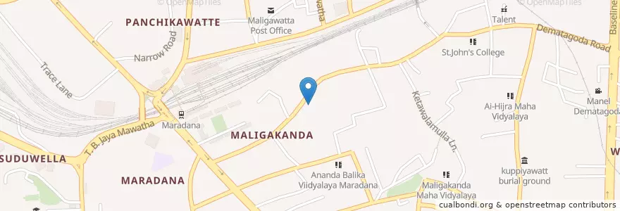 Mapa de ubicacion de Padhanaghara Maha Vidyalaya en سری‌لانکا, බස්නාහිර පළාත, කොළඹ දිස්ත්‍රික්කය, Colombo.