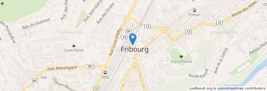 Mapa de ubicacion de Burger King en Schweiz/Suisse/Svizzera/Svizra, Fribourg/Freiburg, District De La Sarine, Fribourg - Freiburg.