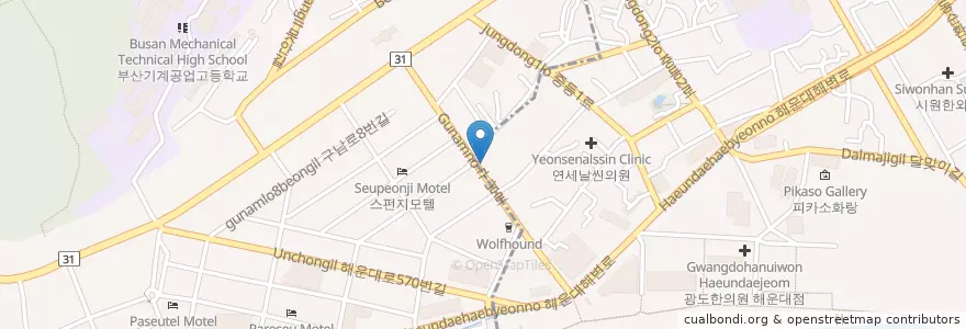Mapa de ubicacion de Caffé Pascucci en كوريا الجنوبية, بسان, 해운대구.