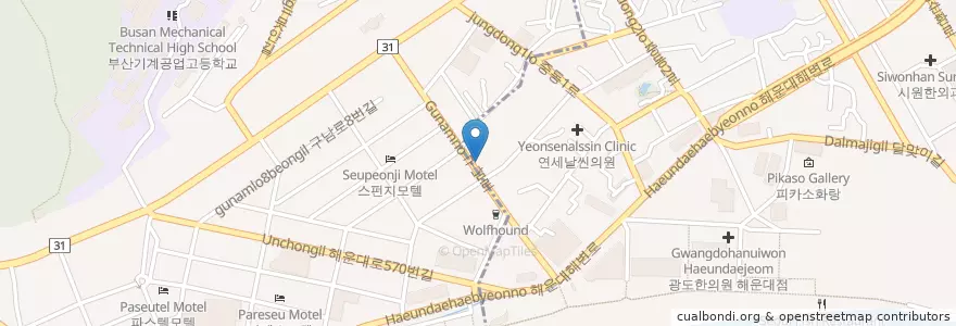Mapa de ubicacion de Hello India Al-Waha en 韩国/南韓, 釜山, 海雲臺區.