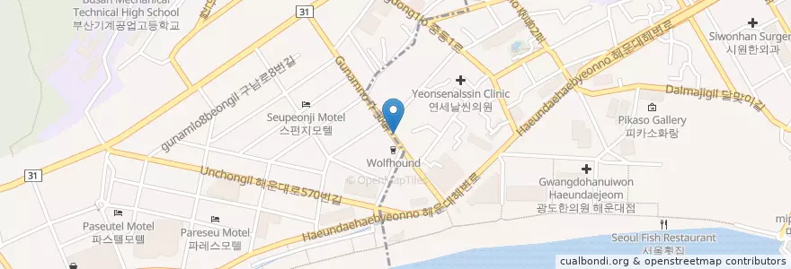 Mapa de ubicacion de Punjab 인도식당 en Республика Корея, Пусан, 해운대구.