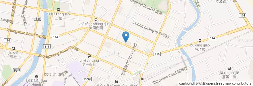Mapa de ubicacion de 星巴克 en Taiwan, Taoyuan, Zhongli.