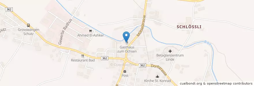 Mapa de ubicacion de Gasthaus zum Ochsen en Schweiz/Suisse/Svizzera/Svizra, Luzern, Grosswangen.