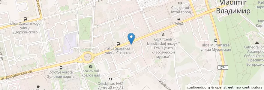 Mapa de ubicacion de Питейный дом купца Андреева en Rusia, Distrito Federal Central, Óblast De Vladímir, Городской Округ Владимир.