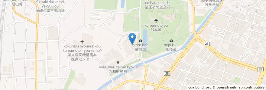 Mapa de ubicacion de 白玉屋新三郎 en Japan, Präfektur Kumamoto, 熊本市, 中央区.