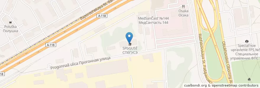 Mapa de ubicacion de СПбГУСЭ en Russland, Föderationskreis Nordwest, Oblast Leningrad, Sankt Petersburg, Невский Район, Округ Рыбацкое.