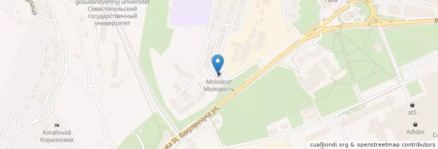 Mapa de ubicacion de Молодость en Rússia, Distrito Federal Do Sul, Sebastopol, Севастополь, Гагаринский Район, Гагаринский Округ.