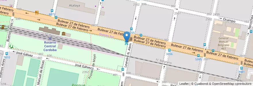Mapa de ubicacion de 38 - Parque Hipólito Yrigoyen II en الأرجنتين, سانتا في, Departamento Rosario, Municipio De Rosario, روساريو.
