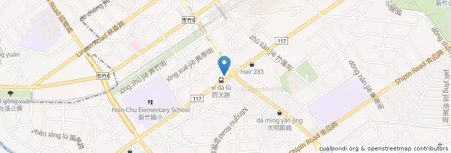 Mapa de ubicacion de 竹蚵（黃）大腸麵線糊 en Taiwán, Provincia De Taiwán, Hsinchu, 東區.