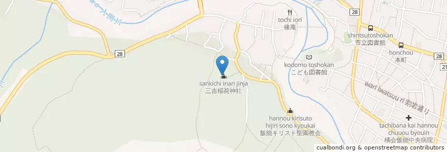 Mapa de ubicacion de 三吉稲荷神社 en اليابان, 埼玉県, 飯能市.