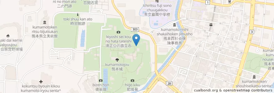 Mapa de ubicacion de ベンチ en Japón, Prefectura De Kumamoto, 熊本市, 中央区.