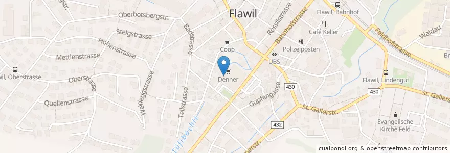 Mapa de ubicacion de Migros en Schweiz/Suisse/Svizzera/Svizra, Sankt Gallen, Wahlkreis Wil, Flawil.
