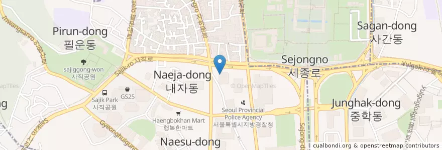 Mapa de ubicacion de 커피빈 하나은행경복궁역점 en 대한민국, 서울, 종로구, 사직동.
