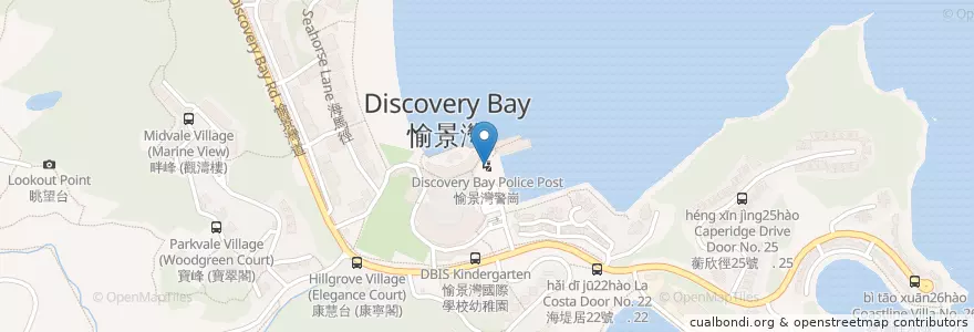 Mapa de ubicacion de 愉景灣警崗 Discovery Bay Police Post en 중국, 홍콩, 광둥성, 신제, 離島區 Islands District.