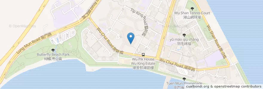 Mapa de ubicacion de 蝴蝶郵政局 en 中国, 香港, 广东省, 新界, 屯門區.