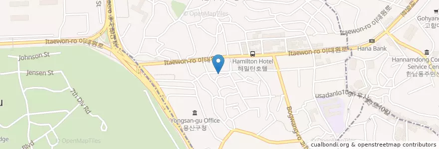 Mapa de ubicacion de 고깃집 en 韩国/南韓, 首尔, 龍山區, 용산2가동, 이태원1동.