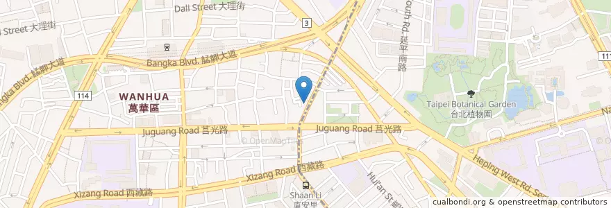 Mapa de ubicacion de 東北全麥子酸菜白肉鍋 en 台湾, 新北市, 台北市, 万華区.