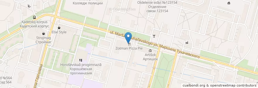 Mapa de ubicacion de Zotman Pizza Pie en Russie, District Fédéral Central, Moscou, Северо-Западный Административный Округ, Район Хорошёво-Мнёвники.