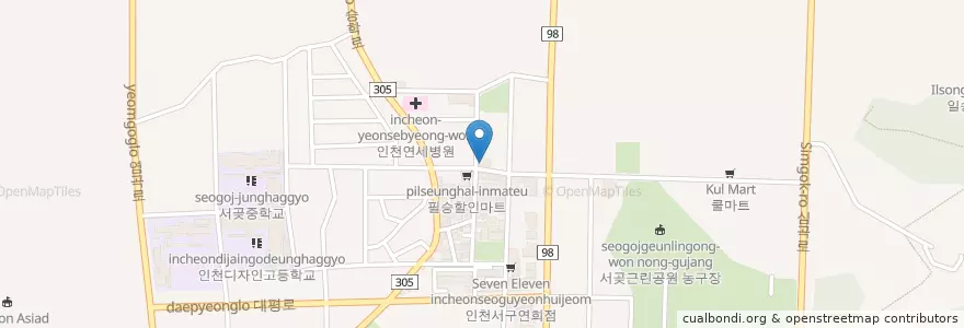 Mapa de ubicacion de 백제당약국 en Coreia Do Sul, 인천, 서구, 연희동.