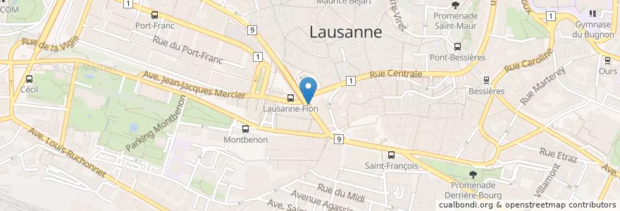 Mapa de ubicacion de Le Romandie en Suiza, Valdia, District De Lausanne, Lausanne.