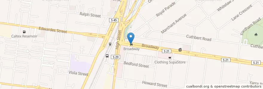 Mapa de ubicacion de Broadway en Australie, Victoria, City Of Darebin.