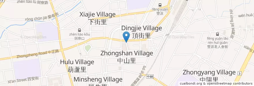Mapa de ubicacion de 豐原廟東菱角酥 en Taiwan, Taichung, Distretto Di Fengyuan.