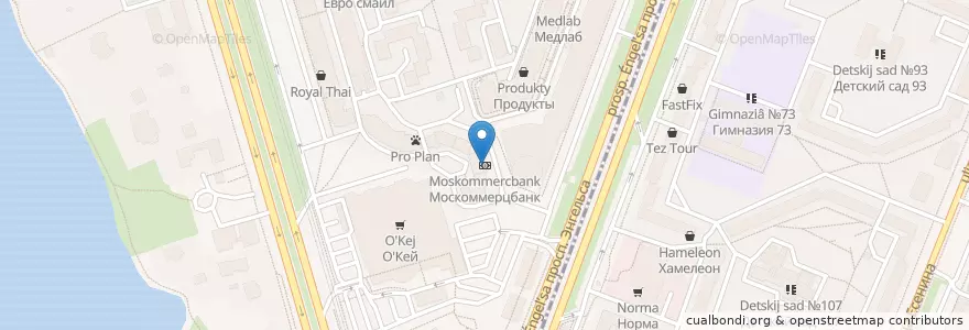 Mapa de ubicacion de Москоммерцбанк en Russie, District Fédéral Du Nord-Ouest, Oblast De Léningrad, Saint-Pétersbourg, Выборгский Район, Округ Шувалово-Озерки.