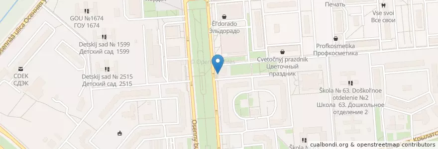 Mapa de ubicacion de Горздрав en Rusland, Centraal Federaal District, Moskou, Западный Административный Округ, Район Крылатское.