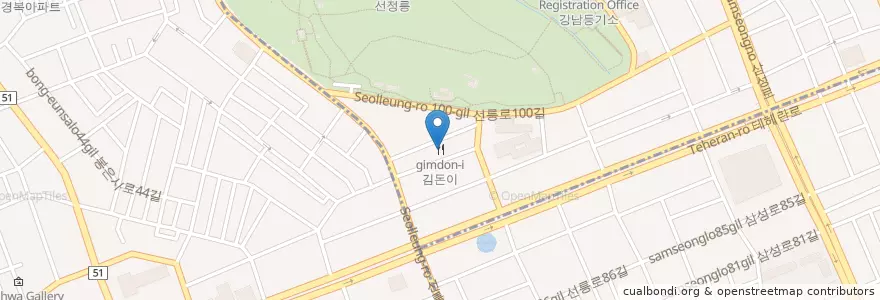 Mapa de ubicacion de 김돈이 en 韩国/南韓, 首尔, 江南區, 삼성동, 삼성2동.