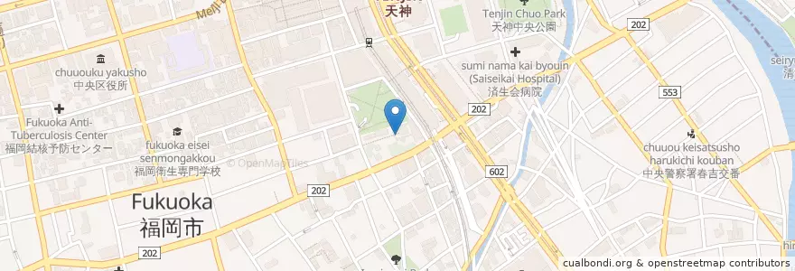 Mapa de ubicacion de 警固神社 en Japonya, 福岡県, 福岡市, 中央区.