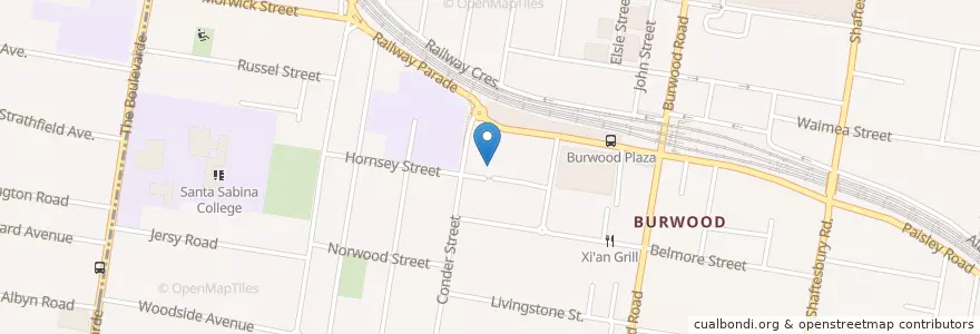 Mapa de ubicacion de Burwood Library en Australia, New South Wales, Burwood Council, Sydney.