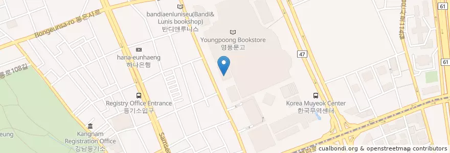 Mapa de ubicacion de Oak Bar en كوريا الجنوبية, سول, 강남구, 삼성동, 삼성1동.